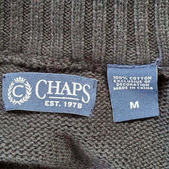 CHAPS Fair Isle Sweater Men's Medium Full Zip Knit Mock Neck Long Sleeve Pockets - Picture 4 of 12